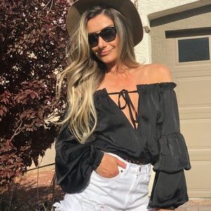 Black Off The Shoulder Sexy Boho Bodysuit Top